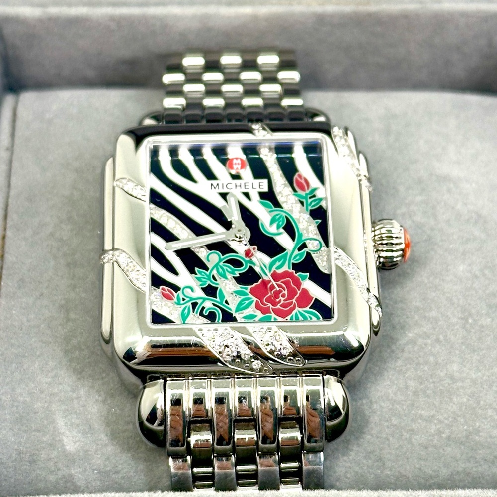 MICHELE: Deco Safari Zebra Rose Diamond Watch - Picture 7 of 12